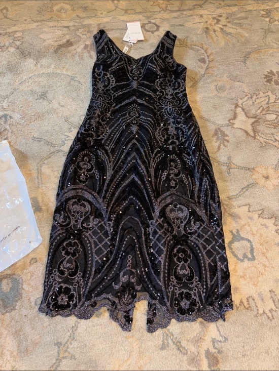 JJs House Dresses & Skirts - JJs House Black Beaded V-Neck Midi Dress